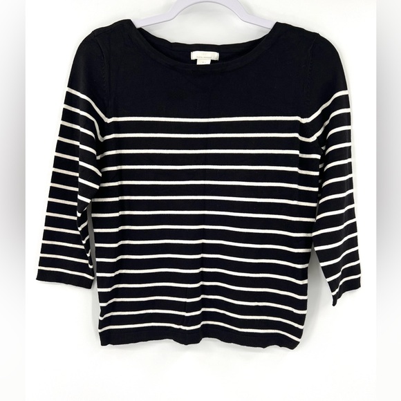 H&M Black and White Knit Pullover French Chic Sweater 3/4 length sleeve Small - Picture 3 of 12